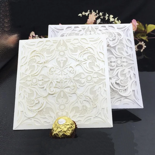 50 Pcs Pack Laser Cut Blank Wedding Invitations Card Envelope Hollow 50 Pcs Pack Laser Cut Blank Wedding Invitations Card Envelope Hollow Flowers Anniversary Birthday Party