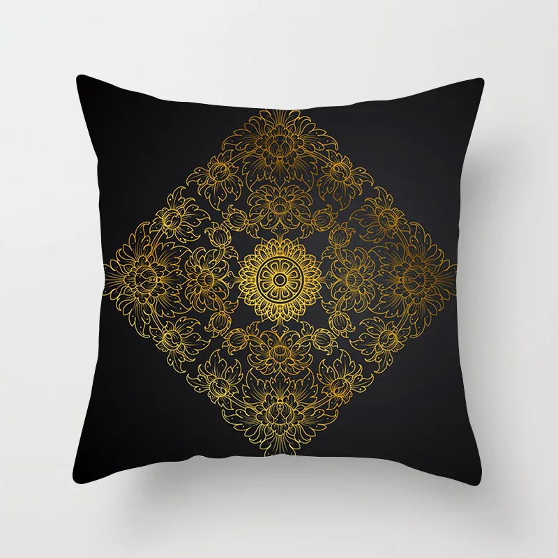 Fuwatacchi Мандала Цветочная подушка, Золотая мандала, черная набивная наволочка, декоративные подушки для дивана, автомобиля, спальни