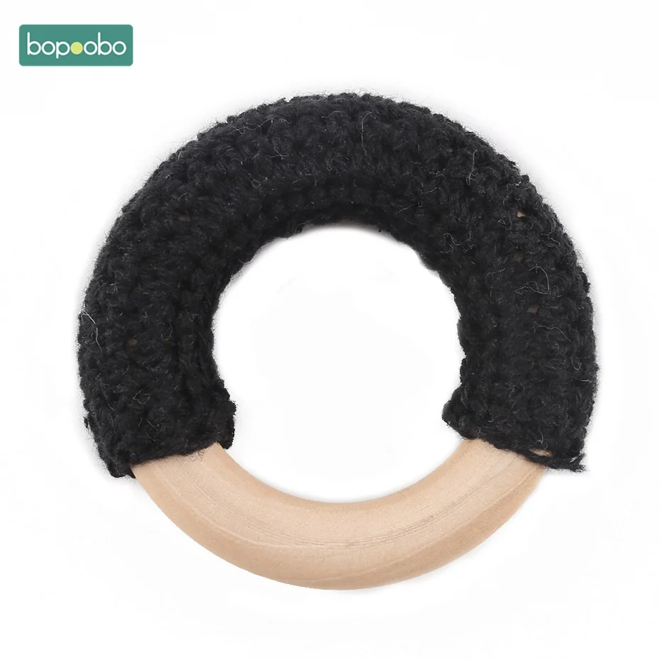 Bopoobo 3 шт. 50 мм деревянные кольца для вязания крючком деревянный круг пищевой Прорезыватель для зубов Детские Кольца для укусов DIY погремушка для новорожденного ребенка прорезыватель для зубов - Цвет: black ring