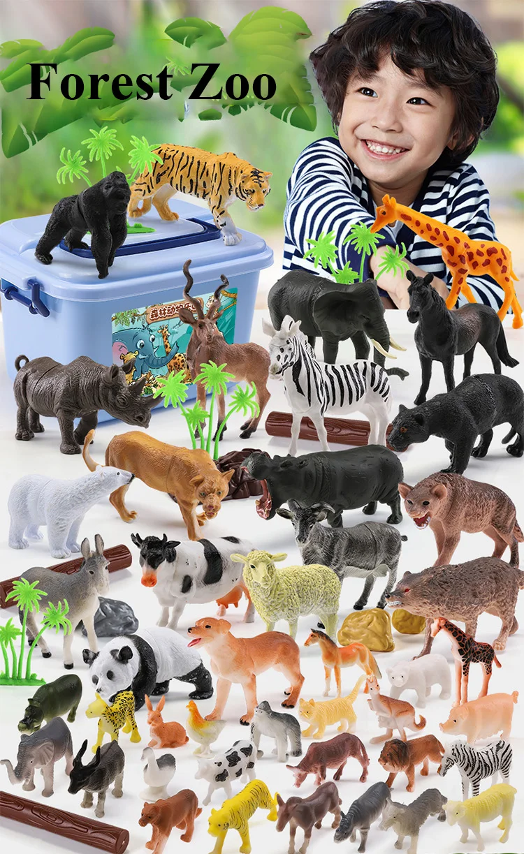 58 пластиковых лошадей и мальчиков, игрушки животных для детей, имитация леса, модель зоопарка, тигры, панды, овцы и животные