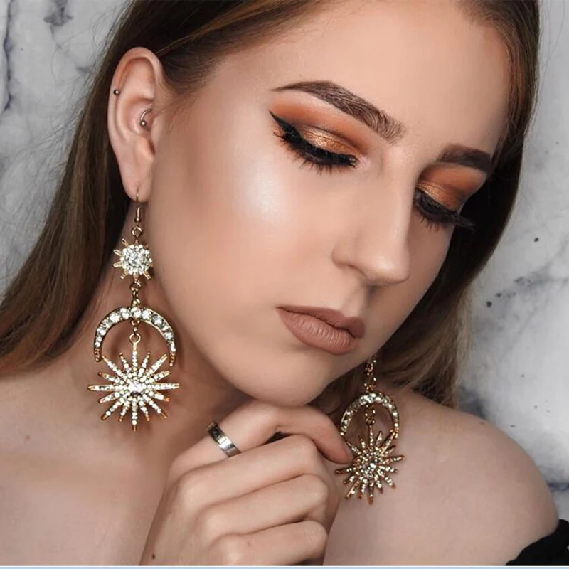 

Itenice New Design Shiny Crystal Star Moon Drop Earrings Bohemia Charm Rhinestone Earrings For Women 2019 Fashion Jewelry Gifts