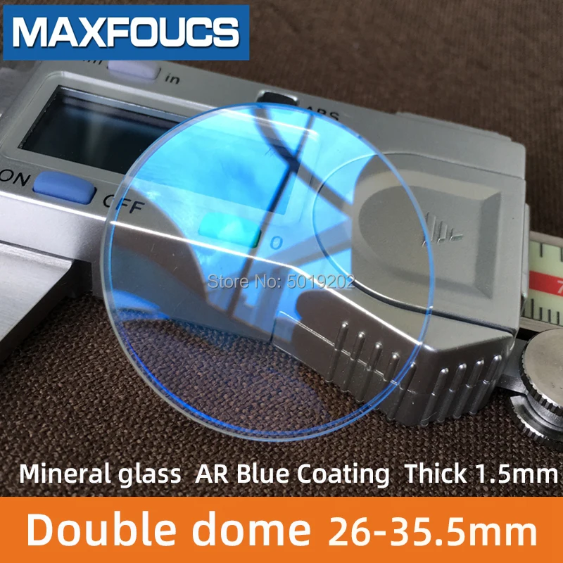 

Watch glass mineral glass AR Blue Coating Double dome thickness 1.5 mm diameter 26 mm to 35.5 mm