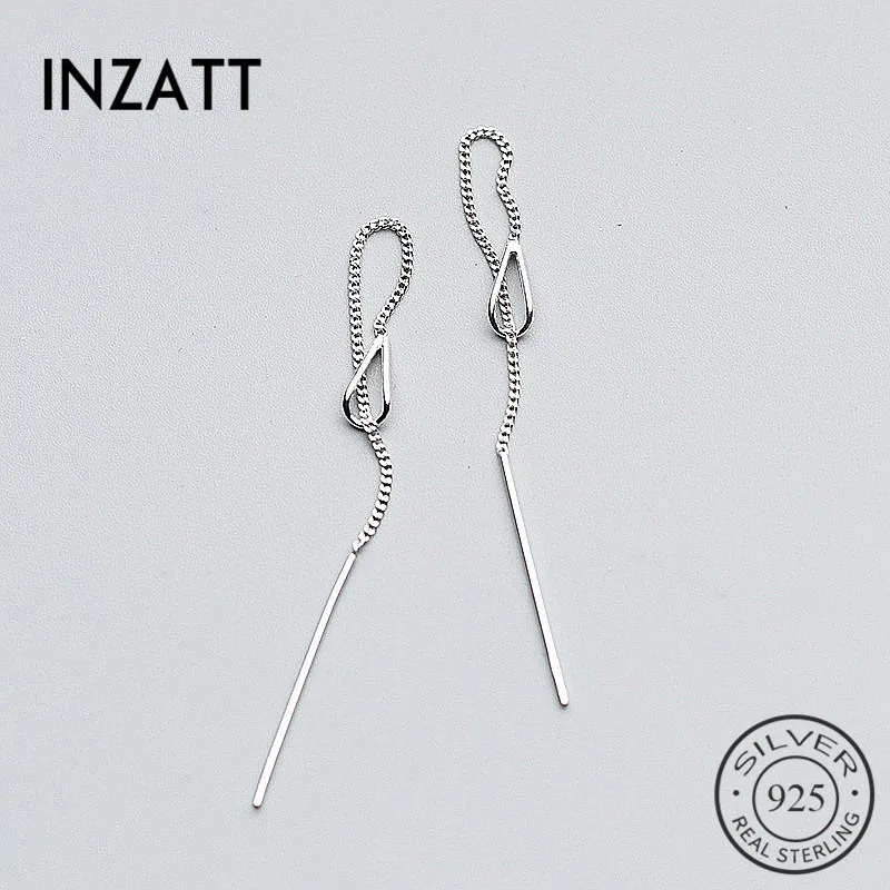 INZATT 925 Sterling Silver 6.3cm Long Tassel Chain Drop Sticker Bar Dangle Drop Earrings For Women Fashion Jewelry Wedding Gift