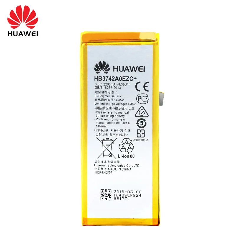 100% Оригинальный аккумулятор Huawei для P8 Lite/Enjoy батарея UL00 CL10 UL10 TL00 5S 2200 мА · ч HB3742A0EZC +