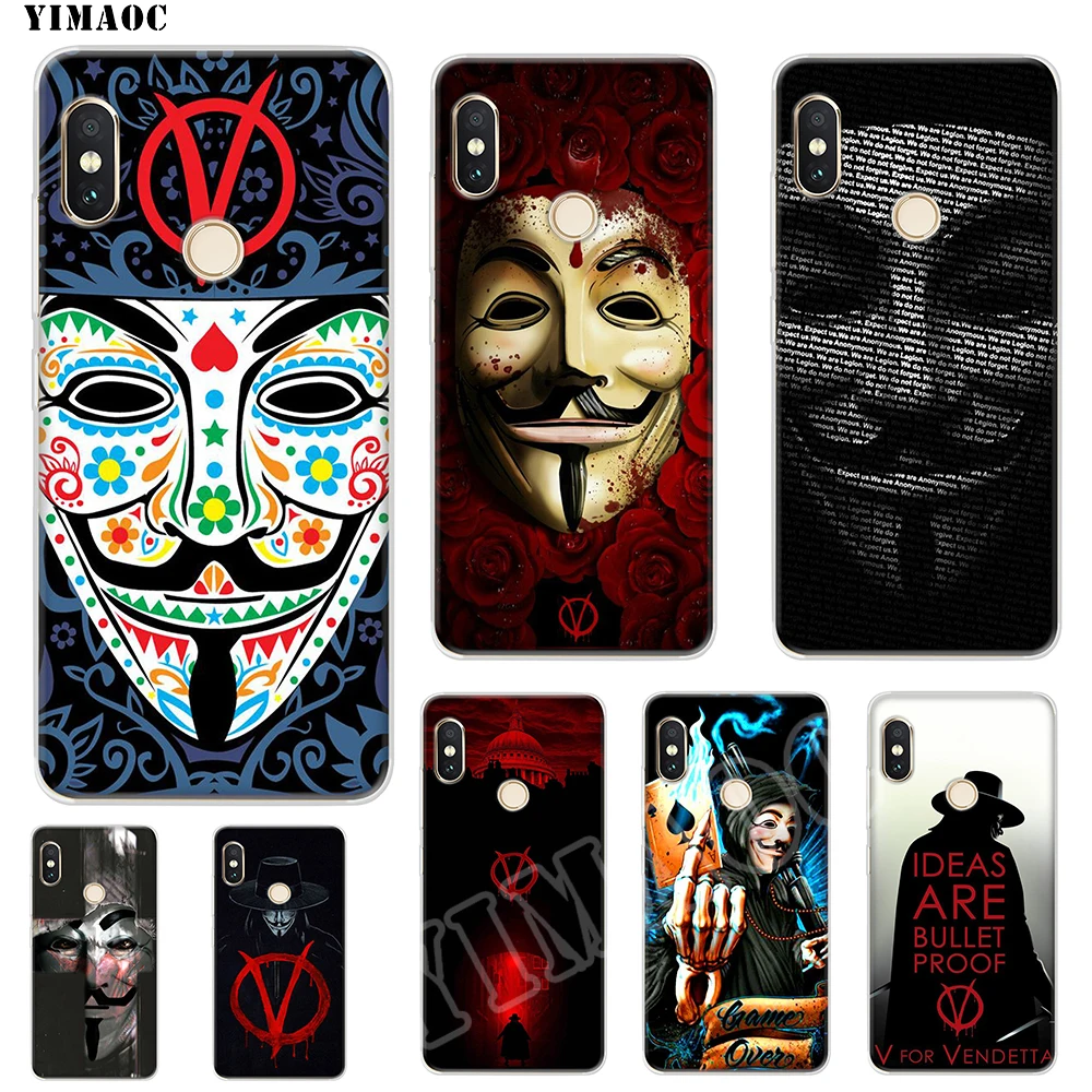 

YIMAOC V for Vendetta design Soft Silicone Case for POCOPHONE F1 for Xiaomi Redmi Note 6 7 Pro 6A Mi 8 Lite TPU Cover