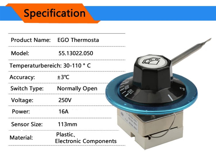 30-110 градусов Цельсия Германия EGO температура капиллярный термостат 55.13022.050 тепловой Переключатель Регулятор Температуры