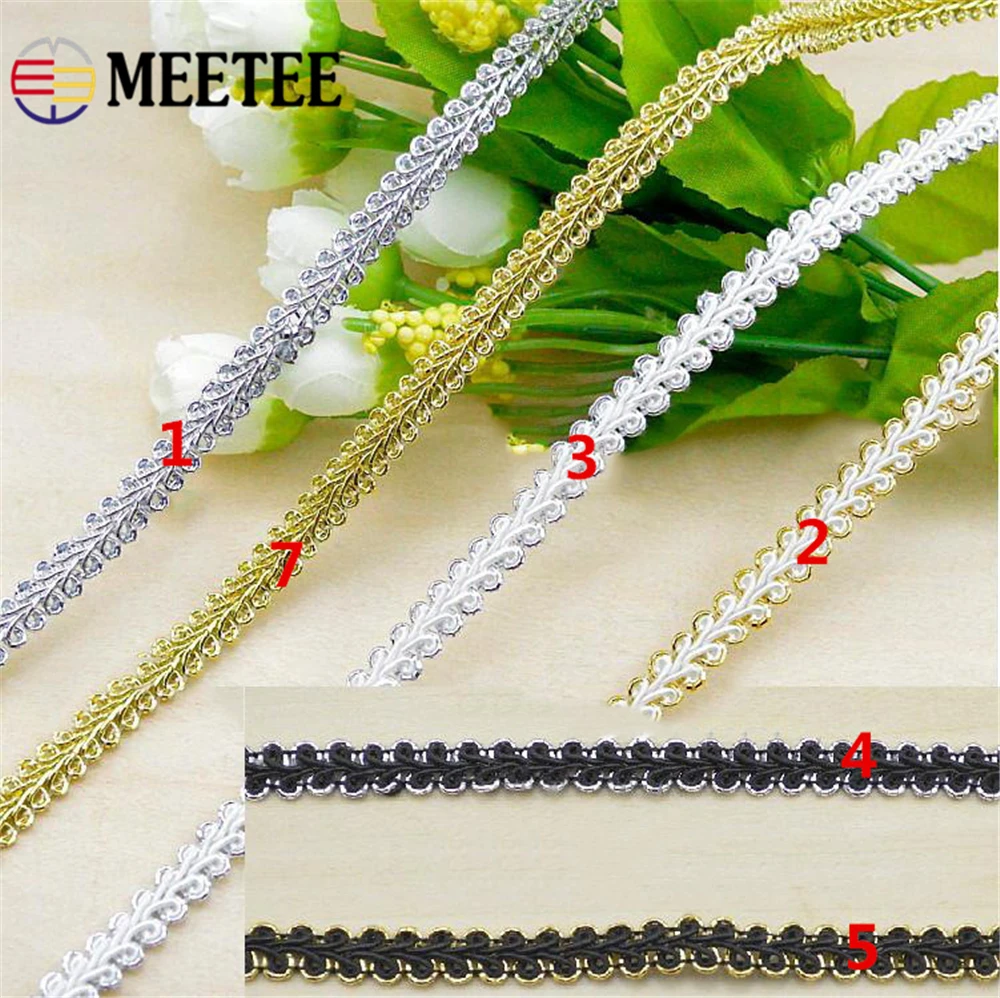 

20 Meters Meetee 0.8cm Curve Lace Sewing Trim Gold Silver Centipede Braided Ribbon DIY Clothes Accessories C6-4