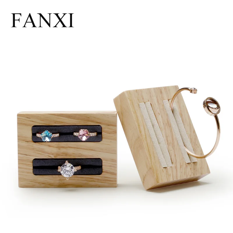 FANXI Solid wood Cream-white&Dark gray Bangle display Props with microfiber internal for showcasing jewellry Bracelet Display Jewelry Packaging