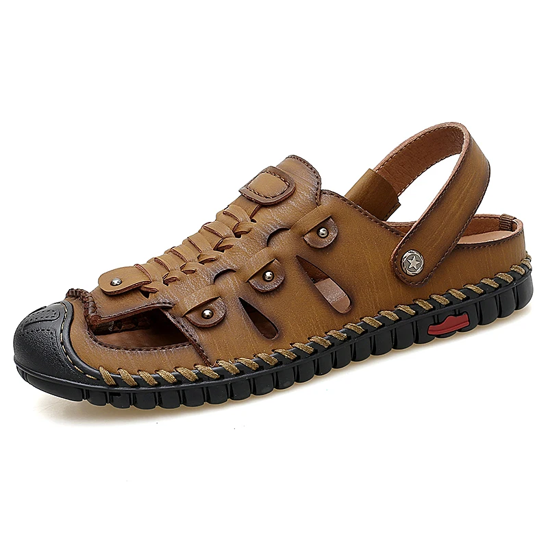 Men/'s Leather Sandal Fisherman Handmade Beach Slippers Flat Summer Shoes Outdoor