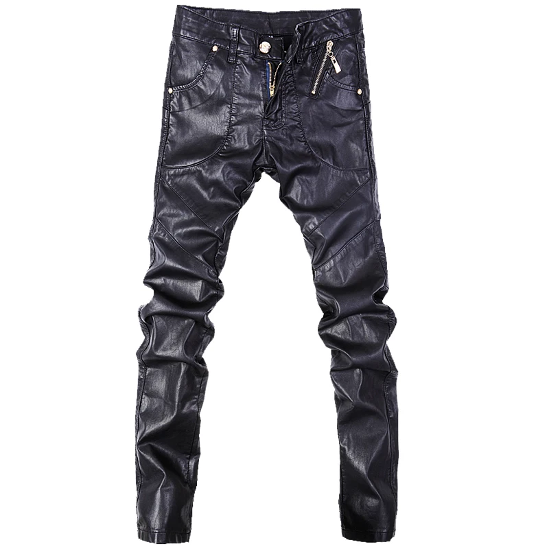 

Newest fashion men leather pants skinny motorcycle straight jeans casual trousers size 28-36 JP102