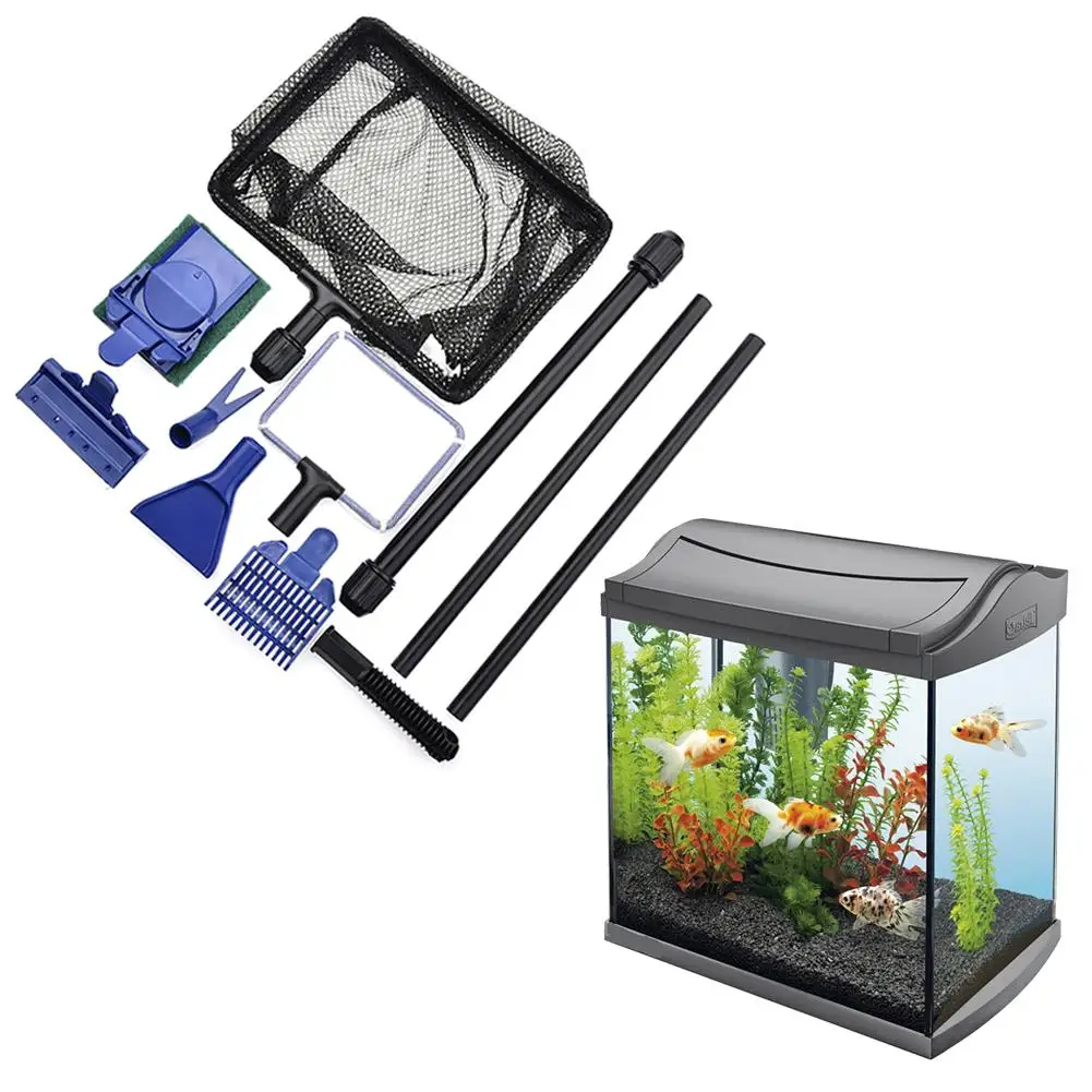 One Set 6 In 1 Aquarium Cleaning Kit Fish Tank Brush Glass Wiping Long