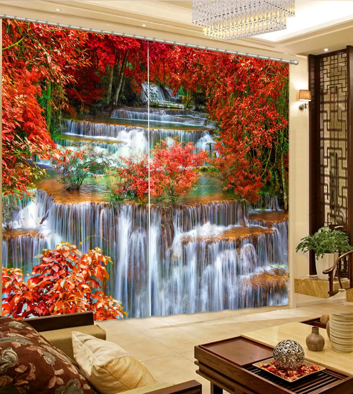 3D 2 Panels Blockout Drapes Fabric Photo Printing Window Curtain Mural Waterfall