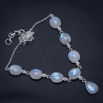 

Natural Rainbow Moonstone Handmade Boho 925 Sterling Silver Y-Shaped Necklace 17" S3417