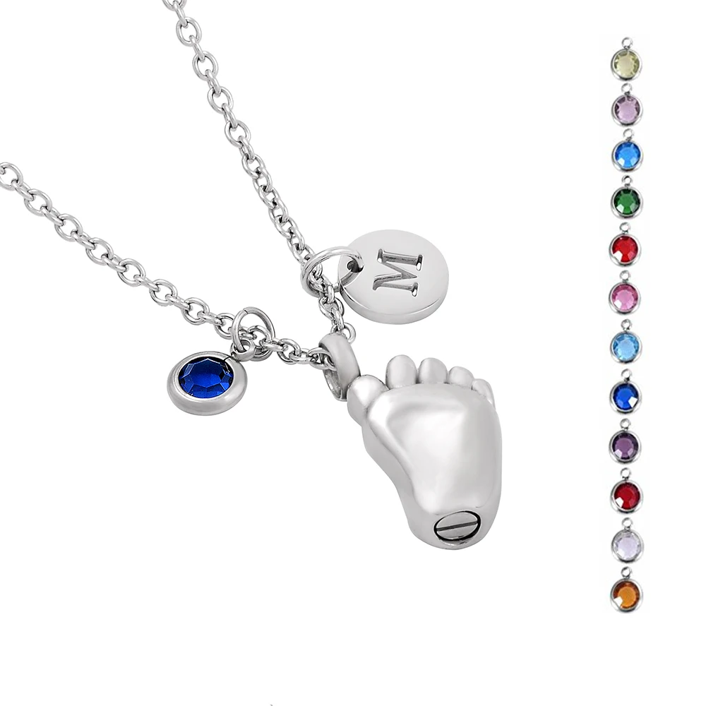 

IJD8041 The Baby Foot Shape Cremation Urn Pendant Stainless Steel Human Ashes Keepsake Memorial Locket Necklace