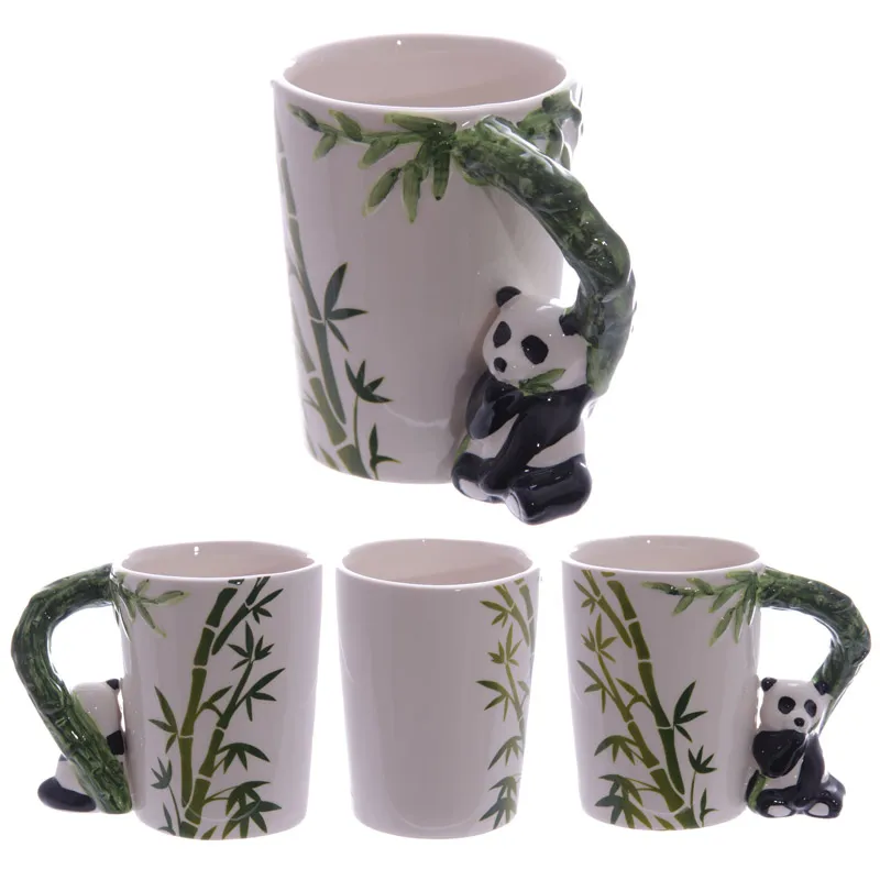 

1 Piece 5 Style 12oz Cute Animal Cup Panada Parrot Frog Toucan Giraffe Handle Ceramic Mug With Bamboo Milk Coffee Tea Mug Gift