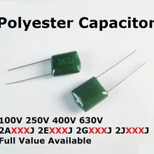 50 шт. 100V 2A682J 2A822J 2A272J 2A332J 2A392J 2A472J 2A562J полиэстер конденсатор с алюминиевой крышкой, 100V 4,7/5,6/6,8/8,2/0,00/2,7/3,3/3,9/NF/UF