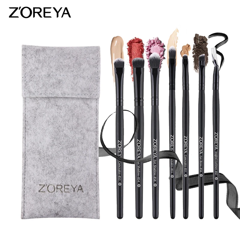 

ZOREYA 7 pcs/set Black Eye Makeup Brush Artificial Fiber Hairy Wooden Handle Cosmetic Bag Beauty Set Tool makeup brush set