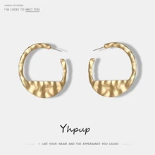 Yhpup модные брендовые круглые полые геометрические очаровательные серьги-гвоздики для женщин золотые серебряные трендовые металлические серьги ювелирные изделия Новинка