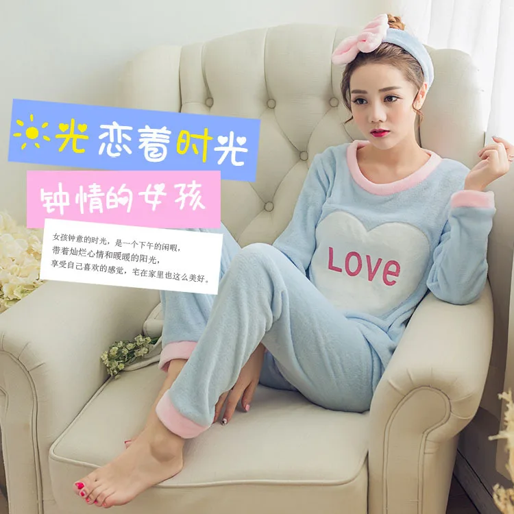 Женские пижамные комплекты с милым мультяшным принтом, домашняя одежда для сна, полная длина, круглый вырез, зимние пижамы для женщин, мягкие, корейский стиль, женские