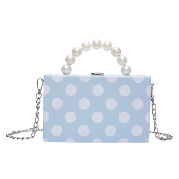 Женская пляжная квадратная сумка, 4 цвета, в горошек, карман для телефона, вечерняя сумка, сумка для отдыха, сумка-слинг для телефона, модная жемчужная волнистая сумка через плечо - Цвет: Blue