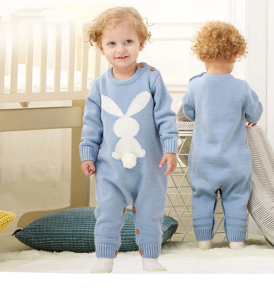 Warm Knitted Rabbit Baby Rompers Newborn Baby Girl Clothes Children's Overalls Stitch Long Sleeve Bunny Baby Clothes Spring Fall