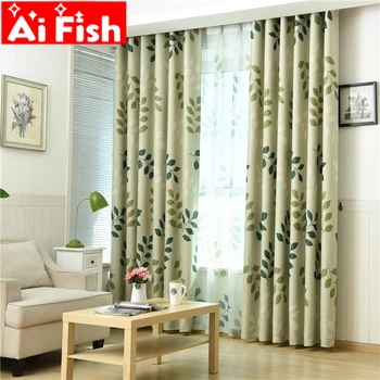 

Pastoral Print Blue-green Leaves Shade Curtains For Living Room Fresh Tulle on Window Curtains Fabric For Kitchen Panel MY109-20
