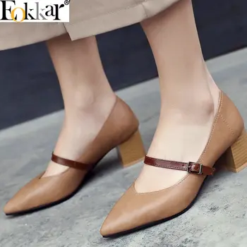 

Eokkar 2019 Dropshipping Women Shoes Pointed Toe Pu Leather Black High Quality Classic Women Pumps Ladies Pumps Big Size 34-43