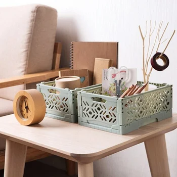 

Foldable Plastic Stackable Storage Basket Makeup Organizer Househlod Table Top Sundries Organizer Box Basket