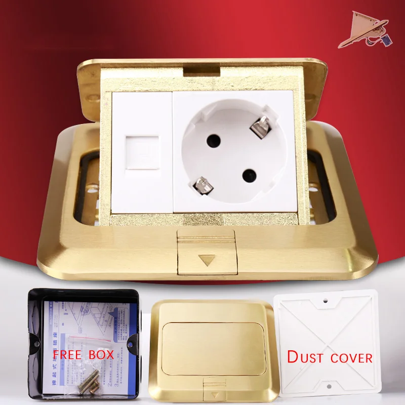 KEKA toma de suelo enchufe de la UE toma de corriente todo bronce oro panel pop socket con rj45 Sal
