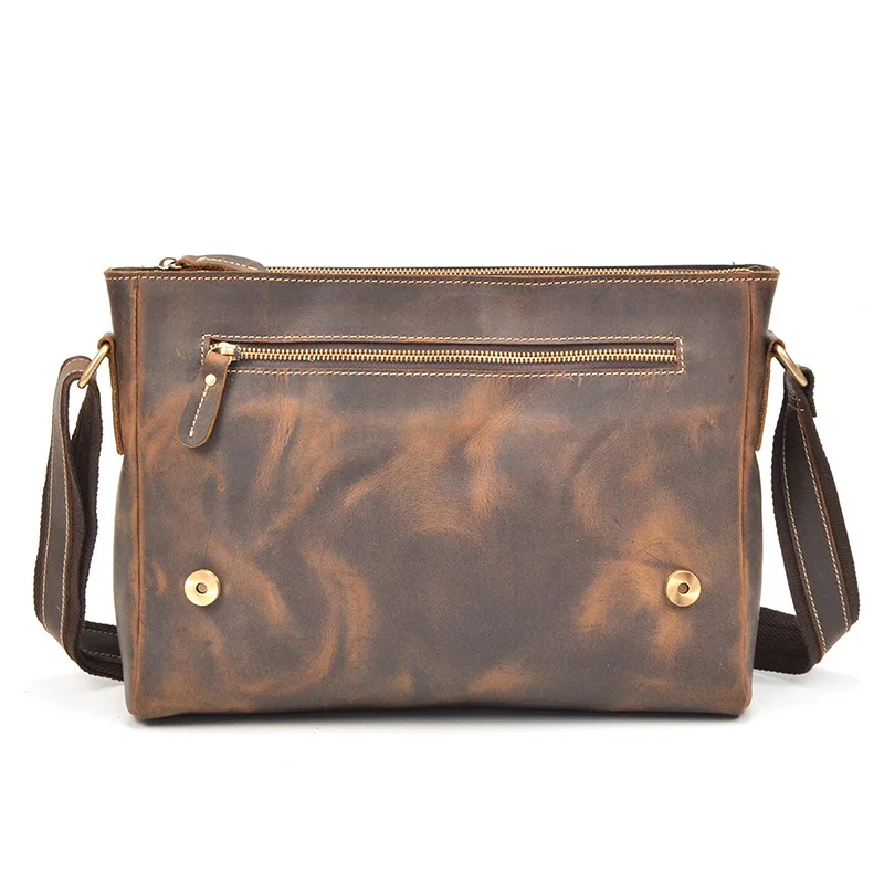 BJYL الرجعية مجنون الحصان الجلود الرجال حقيبة كتف جلد طبيعي Crossbody رفرف مشبك محمول حقيبة أعمال حقيبة ساعي