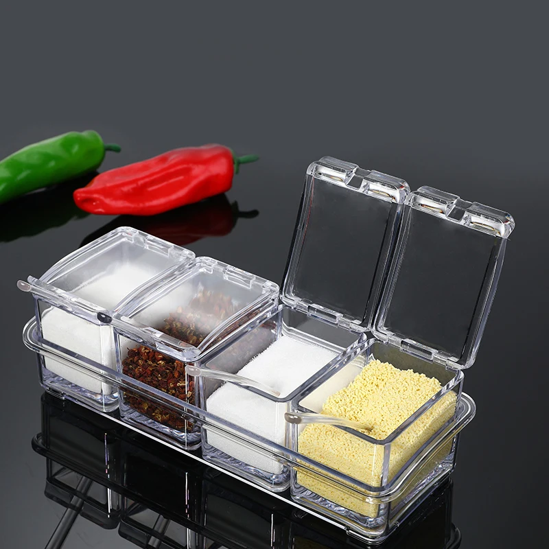

Plastic Spice Box Bottles Jars Seasoning Set Lid Spoon Condiment Cooking Herbs Kitchen Storage Boxes Organizer Accessories Items
