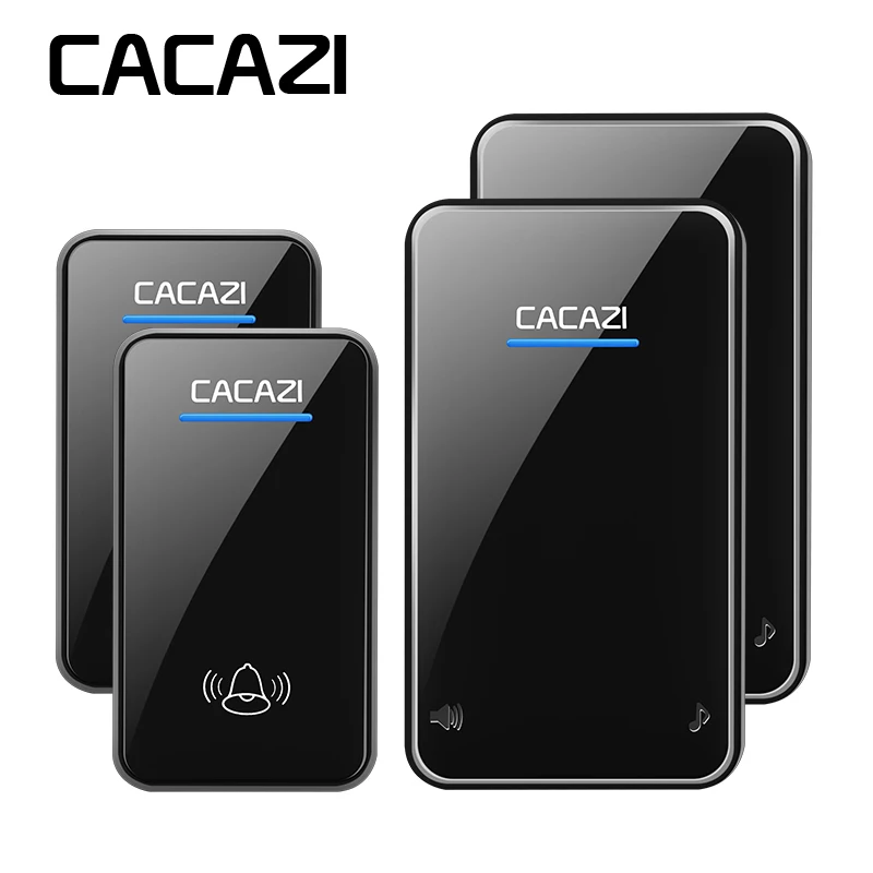 

CACAZI Wireless Doorbell Waterproof LED Light 300M Remote 2 Button 2 Receiver 48 Chime 6 Volume Home Cordless Call Bell EU Plug