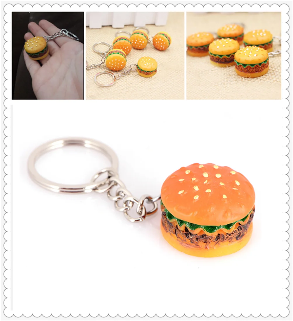 Car Keychain Burger Keychain Accessories Promotional Gift Pendant Mini Personality Resin Simulation Food Bag for