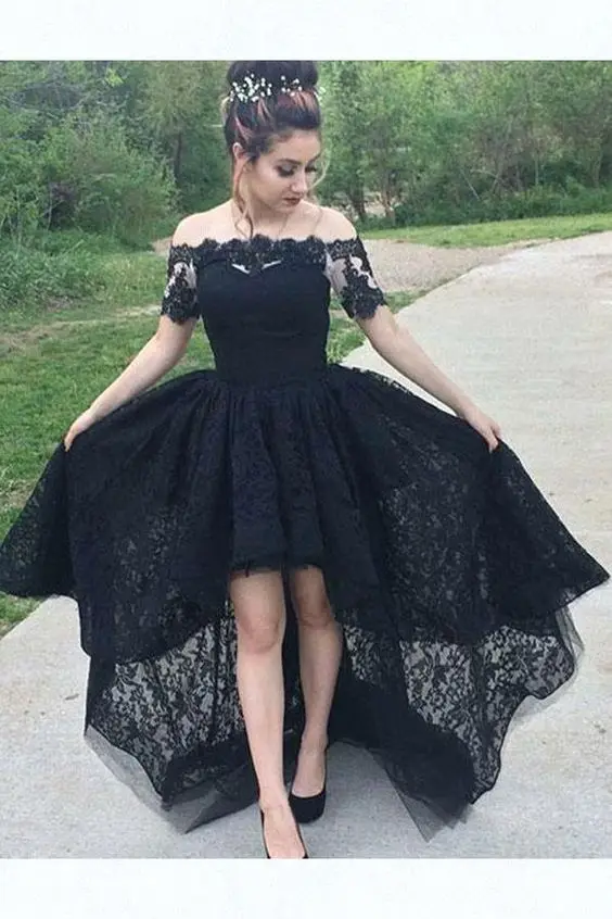 Arabic Gothic Black Wedding Dress High Low Boho Wedding Dresses Lace Off Shoulder Short Sleeve Plus Size Bohemian Wedding Gown Buy At The Price Of 112 52 In Aliexpress Com Imall Com