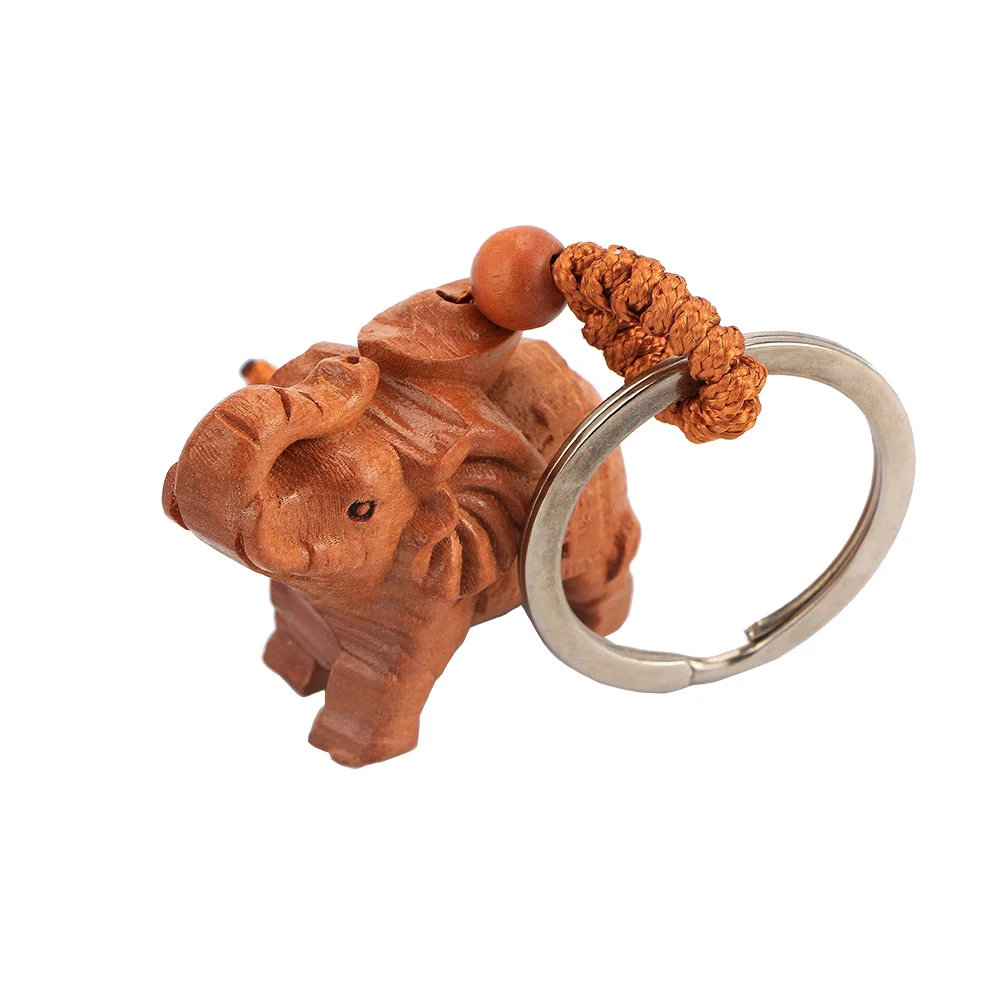 

Peach Wood Carving Keychain Natural Amulet Elephant Keychain Lovely Wood Art Key Ring Classic Men Women Gift