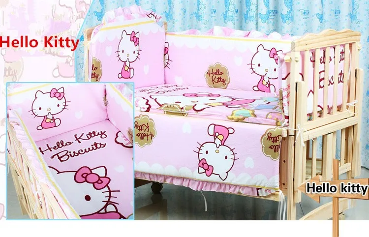 

Promotion! 6PCS Cartoon Baby crib bedding set 100% cotton baby bedding set (3bumper+matress+pillow+duvet)