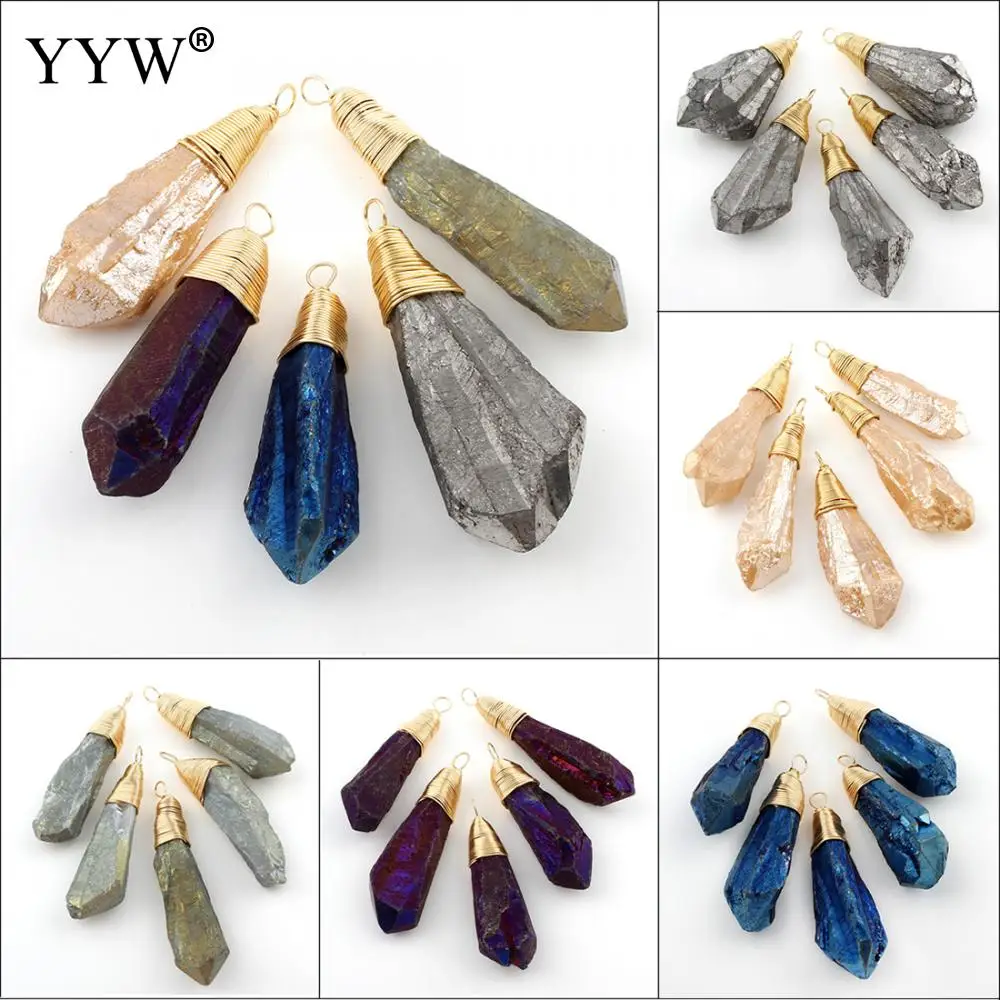 

5PCs/Bag Ice Quartz Agates Pendant Gold Filled Gray Blue Color Natural Crystal Stone Druzy Pendant For Necklace Jewelry