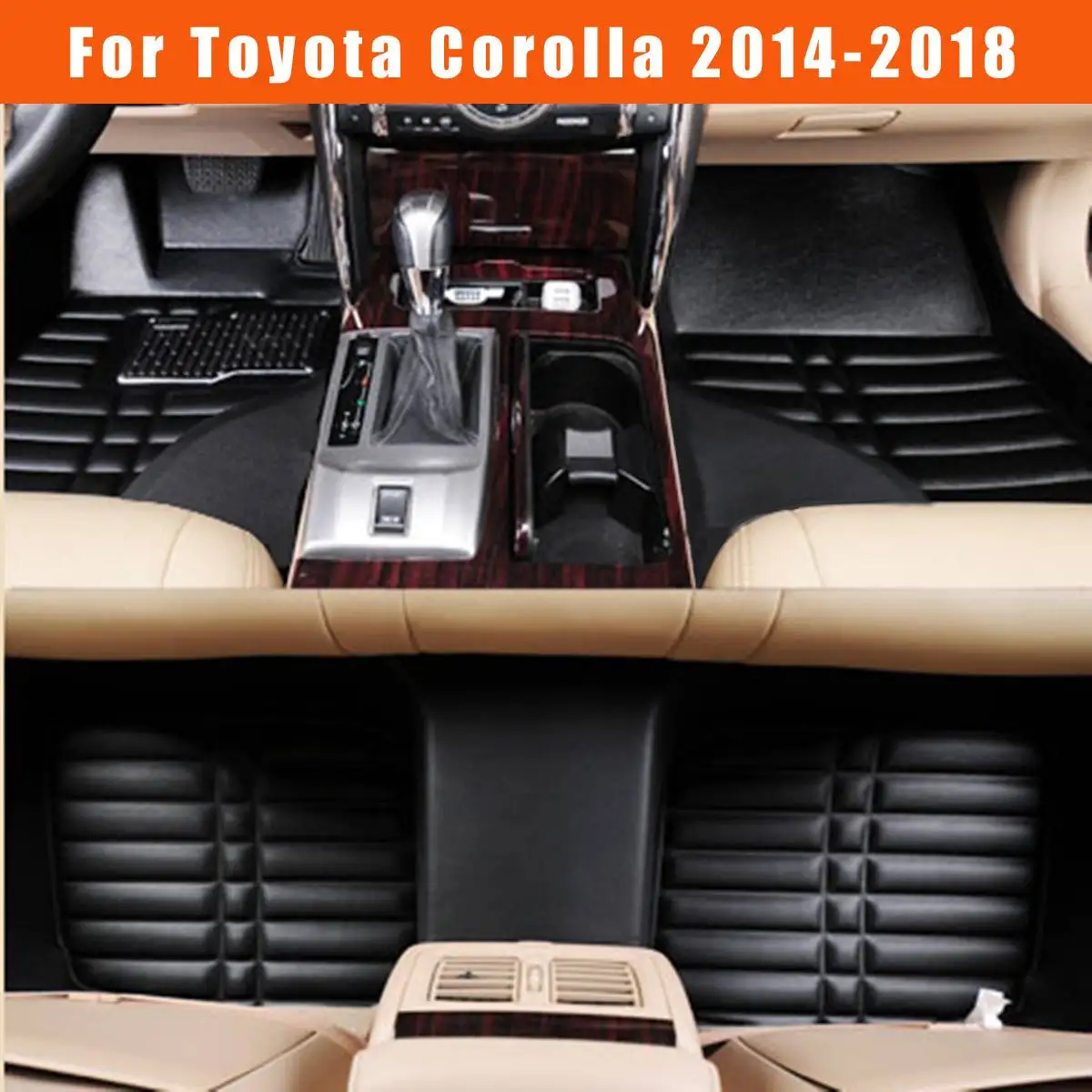 

Car Floor Leather Mat For Corolla 2014-2018 3Pcs Black Front&Rear Liner Mat Custom Auto Foot Pads Automobile Carpet Cover