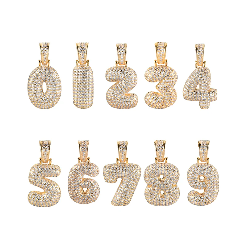 

Bubble letter AAA Cubic Zircon Bubble Numbers from Zero to Nine 0-9 Necklaces Pendant For Men and Woman