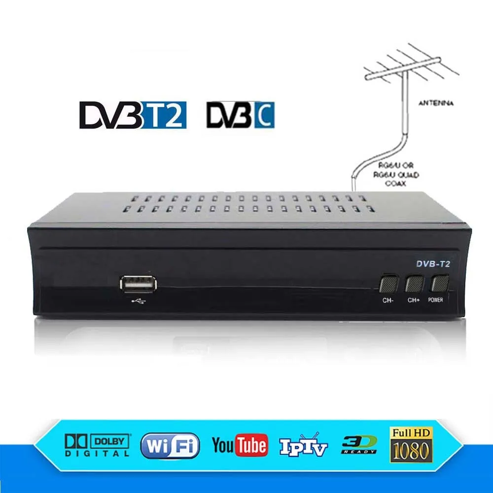 Эфирный DVBC цифровой ТВ приставка DVBT2 ТВ тюнер DVB-C DVB-T2 приемник спутниковый DVB T2 IP tv Youtube 1080P HD H.264 руководство по России