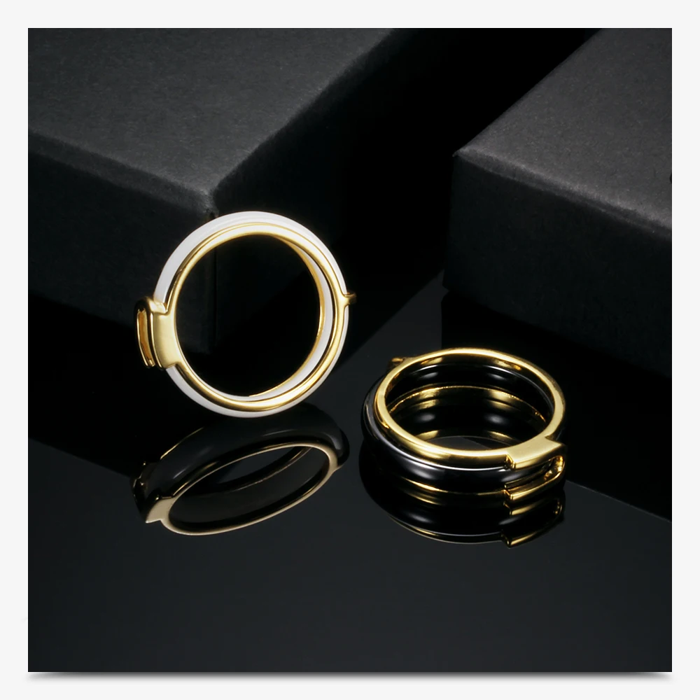 Золотого цвета креативное женское кольцо AAA CZ Кристалл белый черный керамические кольца обручальные кольца модные ювелирные изделия