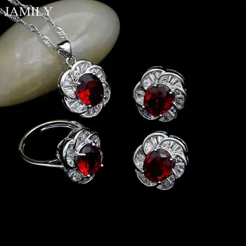 

Fashion Silver 925 Jewelry Sets For Women Red Cubic Zirconia White Crystal Stud Earrings/Pendant/Ring/Necklace Set
