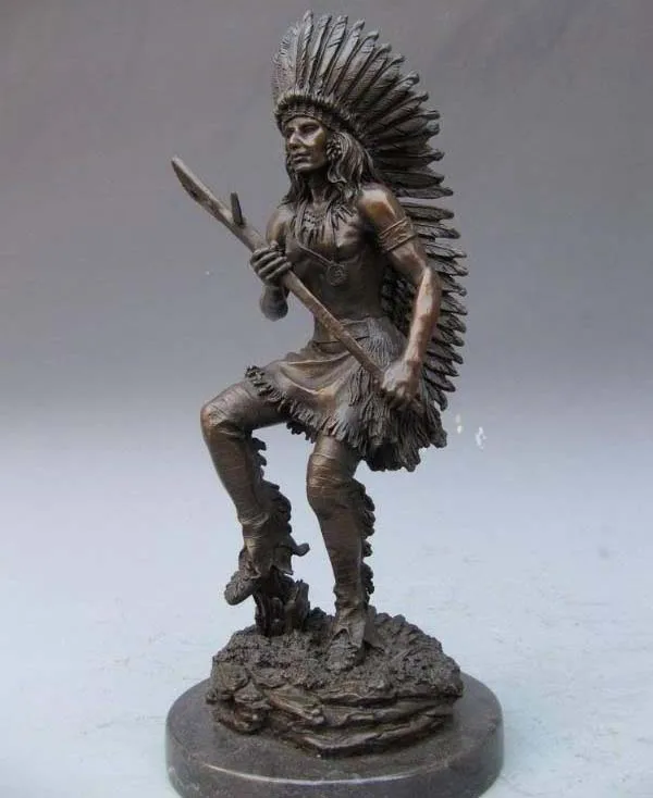 

13.5 Art Pure Bronze Carved Africa tribeswoman Hunter pothunter cacique Statue