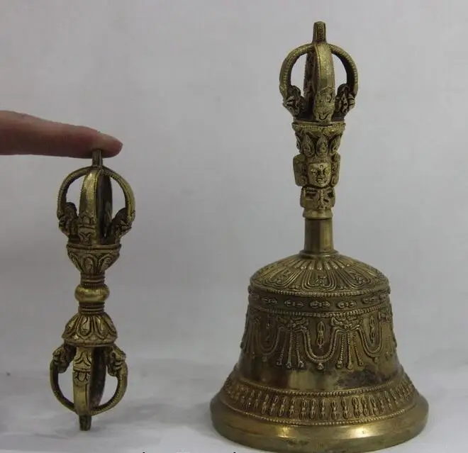 

Tibet Tibetan Temple Buddhism Copper Bronze Ghanta and Vajra Statue Adder FaQi