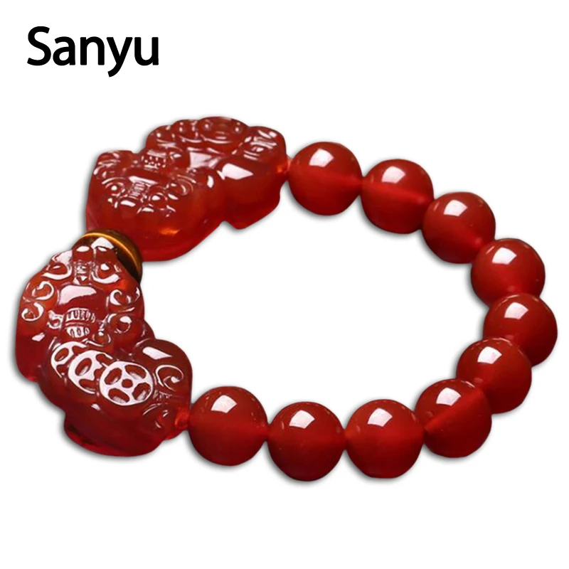 

Consecrated Natural Red Stone Double Pixiu Bracelet for Women Men Bring Health Wealth Lucky Bracelet Natural Bead Pixiu Bracelet