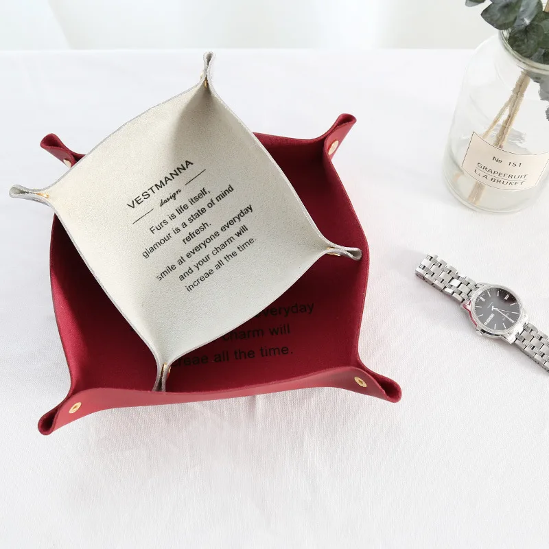 

Nordic Style PU Leather Trays Red Grey Foldable Dice Tray Table Games Desktop Storage Box Tray Desk Decorative