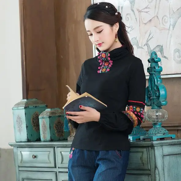 Женский пуловер mori для девочек осень зима японский стиль свежий Винтажный Длинный рукав водолазка вышивка черная футболка AF502