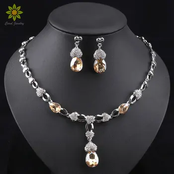 

Fashion African 4 Colors Zircon Beads Wedding Bridal Jewelry Set New Charms Silver Plated Women Party Costume Jewelry Sets