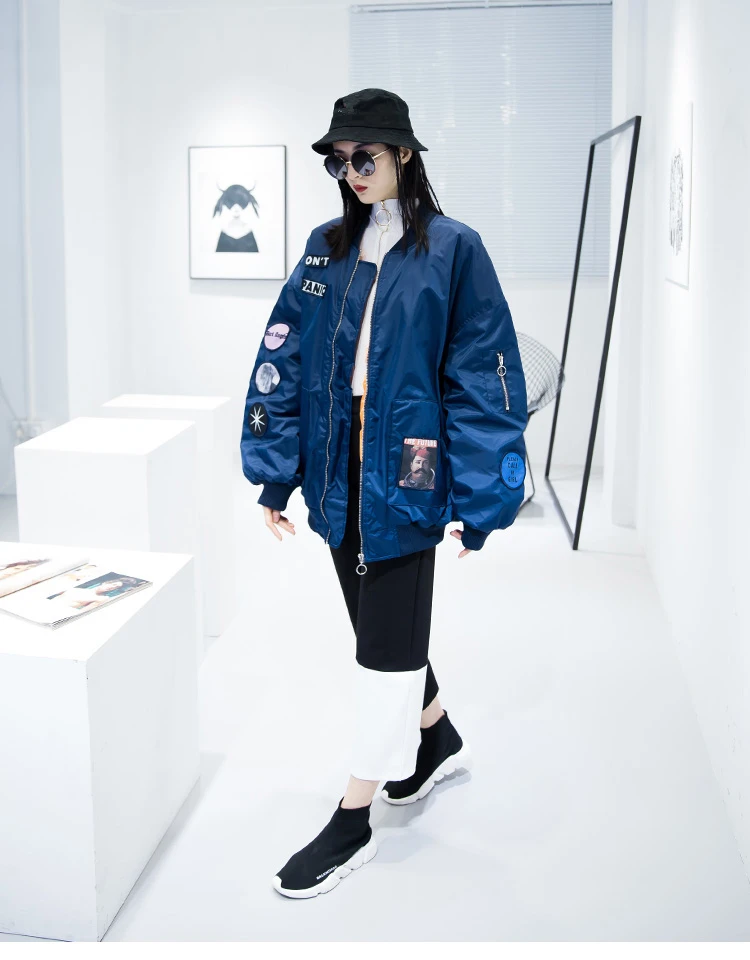 Осенне-зимние утепленные женские парки Harajuku с вышивкой и нашивками, модные повседневные свободные куртки JQ431