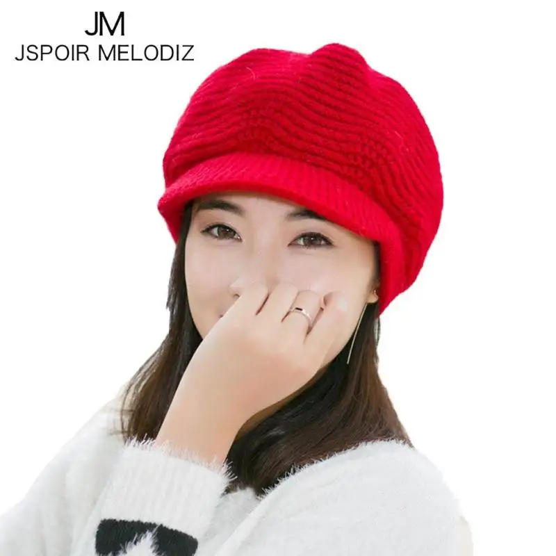 

Elegant Women Berets 2017 Autumn Winter Warm Knitted Caps Casual Fashion Female Snow Gorros Solid Color Bone Bonnet Femme Z30